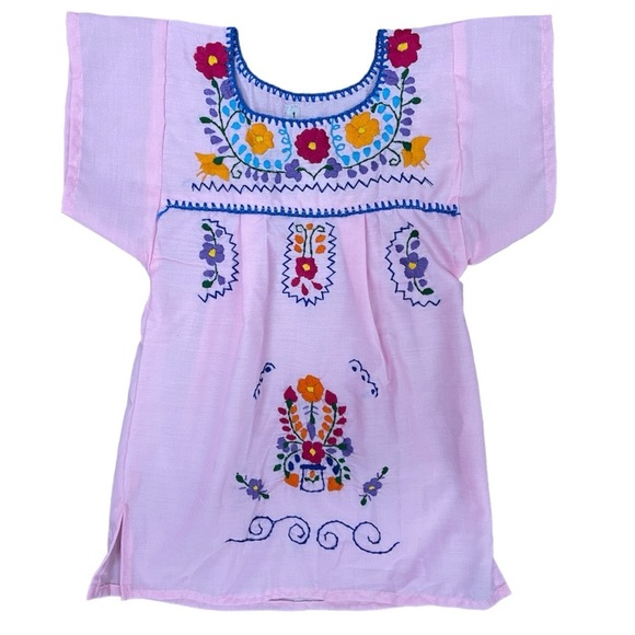 Mexican Puebla Girls Light Pink Dress - Picture 1 of 3